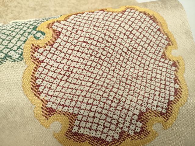 平和屋着物●九寸名古屋帯　作家物　鹿の子雪輪重ね　金糸　引箔　正絹　逸品　未使用　DAAY1372ps 平和屋着物○九寸名古屋帯 作家物 鹿の子雪輪重ね 金糸 引箔 正絹