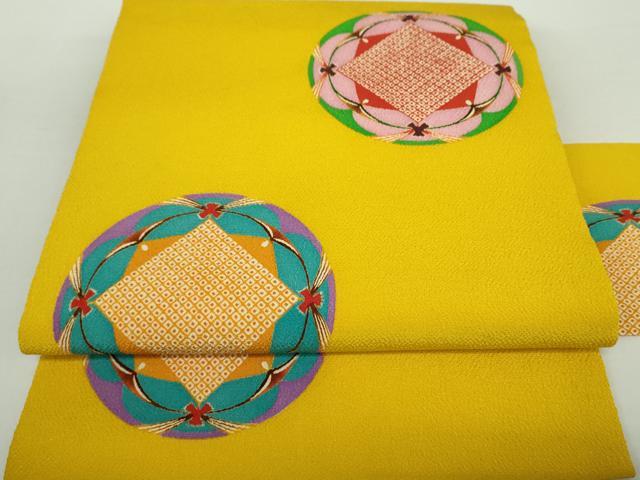 平和屋着物●九寸名古屋帯　型染　鹿の子丸文　鬼しぼ縮緬　正絹　逸品　DAAY1381ps