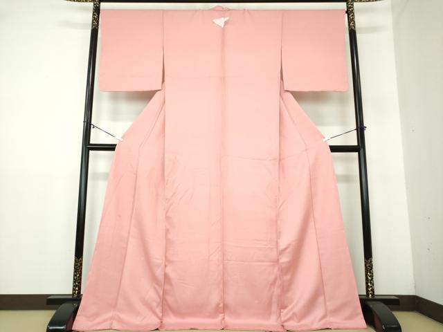 平和屋着物●上質な色無地　花菱地紋　紅梅色　ロング丈　正絹　逸品　未使用　DAAY1413ps