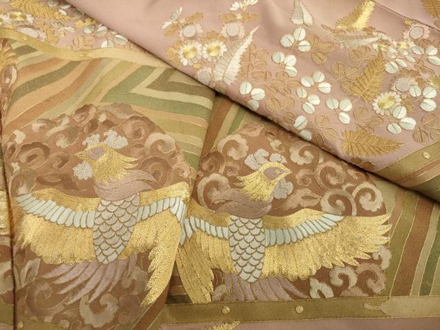 平和屋着物●中国三大刺繍　相良刺繍　総刺繍　色留袖　駒刺繍　鳳凰花丸文　金糸　正絹　逸品　DAAY1414ps