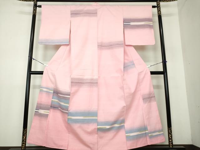 平和屋着物●紅花紬　米沢　訪問着　横段文　正絹　逸品　DAAY1441ps