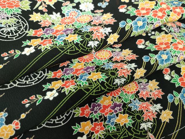 平和屋着物●上質な小紋　型染　花車文　黒地　三越扱い　正絹　逸品　未使用　DAAY1445ps