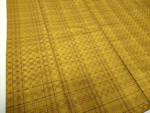 平和屋着物○山下八百子 本場黄八丈 市松綾織 紬 正絹 逸品