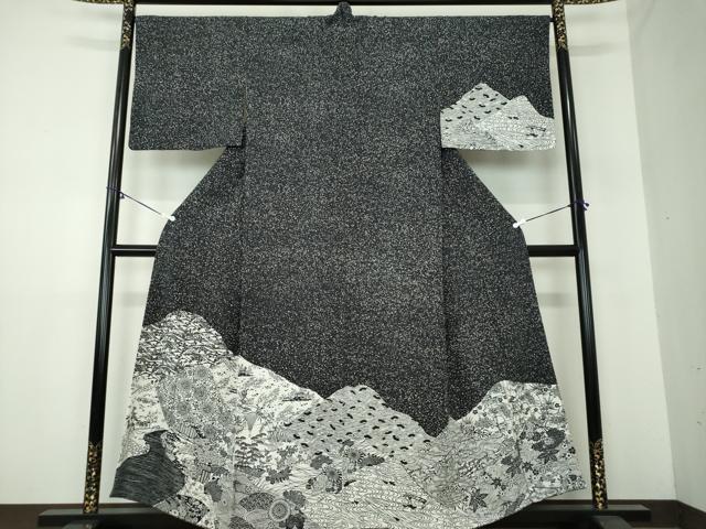 平和屋着物●訪問着　切嵌風景花文　黒地　正絹　逸品　DAAY1512ps