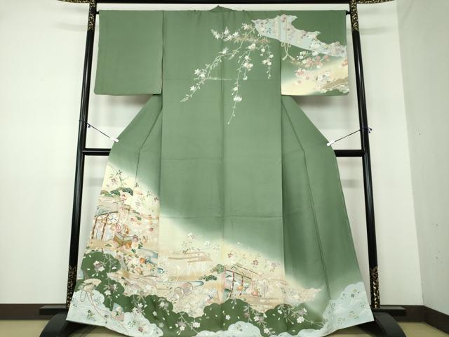 平和屋着物●訪問着　駒刺繍　流水几帳楽器花文　暈し染め　金彩　正絹　逸品　未使用　DAAY1516ps