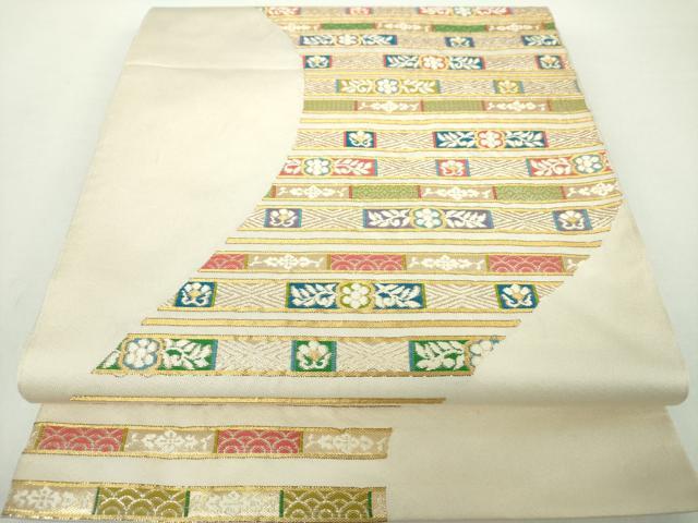 平和屋着物●六通柄　本袋帯　横段花文　金糸　正絹　逸品　DAAY1552ps