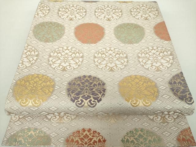 平和屋着物●全通柄袋帯　唐織　花丸文　金糸　正絹　逸品　未使用　DAAY1555ps