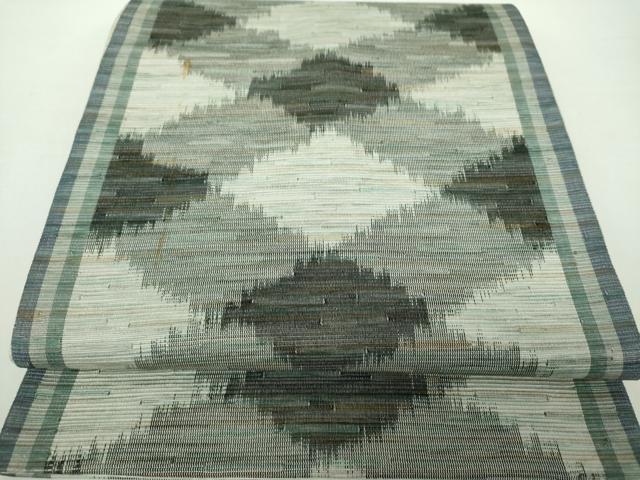 平和屋着物●全通柄袋帯　紬地　菱繋ぎ間道　正絹　逸品　DAAY1558ps