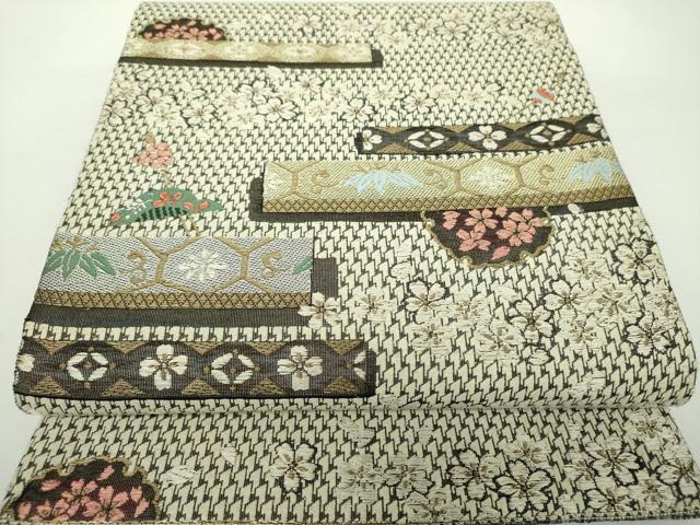平和屋着物▽両面　六通柄袋帯　スリーシーズン帯　春　夏　秋　唐織　雪輪花文　櫛　簪　金銀糸　正絹　逸品　未使用　DAAY1559ps