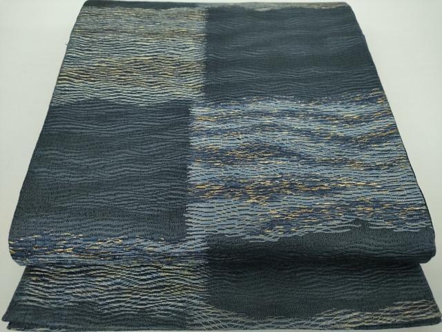 平和屋着物▽六通柄袋帯　スリーシーズン帯　春　夏　秋　櫛織り　市松文様　金糸　正絹　逸品　DAAY1593ps