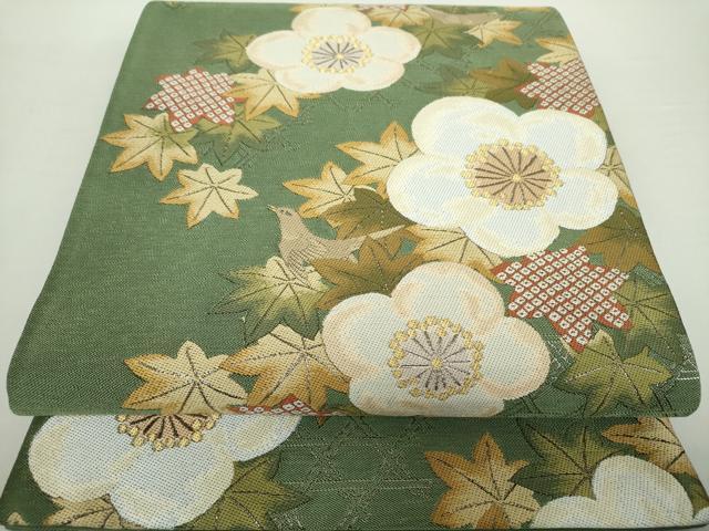 平和屋着物●六通柄袋帯　梅楓鳥文　金糸　正絹　逸品　DAAY1596ps