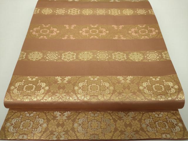 平和屋着物●西陣織　陰山織物謹製　箔屋清兵衛　六通柄袋帯　横段花文　金糸　正絹　逸品　DAAY1603ps