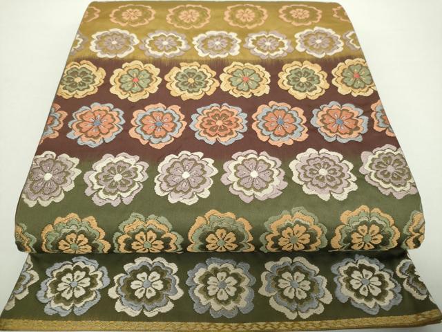 平和屋着物●西陣老舗　山城機業店　伊勢屋孝兵衛　六通柄袋帯　唐織　横段花文　正絹　逸品　DAAY1606ps