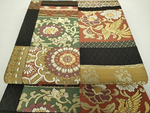 平和屋着物●六通柄袋帯　唐織　切嵌　倭文織　名物裂花鳥文　跳兎　金糸　正絹　逸品　DAAY1611ps