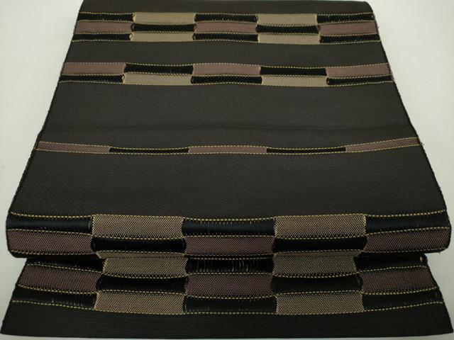 平和屋着物●八寸名古屋帯　紬地　横段文　正絹　逸品　DAAY1624ps