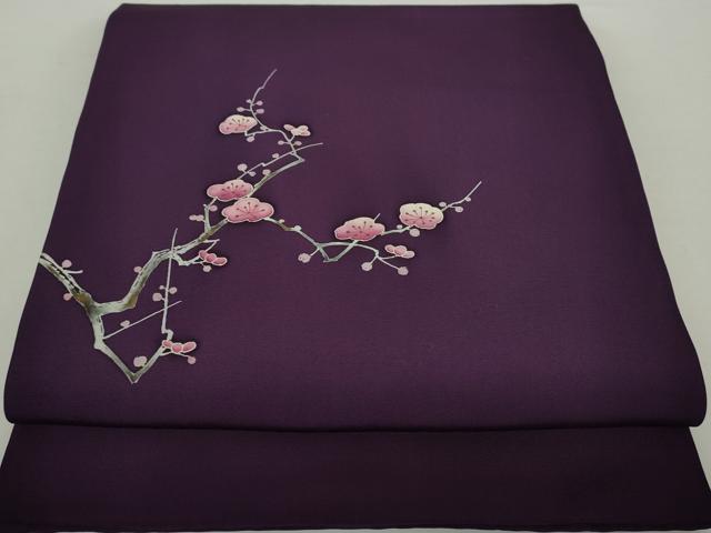 平和屋着物●塩瀬　九寸開き名古屋帯　枝梅　金彩　正絹　逸品　DAAY1630ps