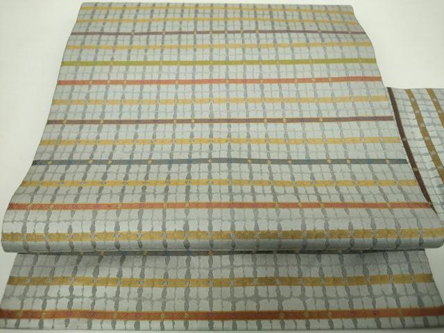 平和屋着物●全通柄九寸名古屋帯　格子　正絹　逸品　未使用　DAAY1649ps