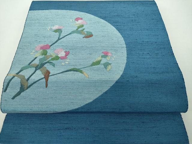 平和屋着物●五代目・諏訪好風　八寸名古屋帯　紬地　草花文　金糸　正絹　逸品　未使用　DAAY1653ps