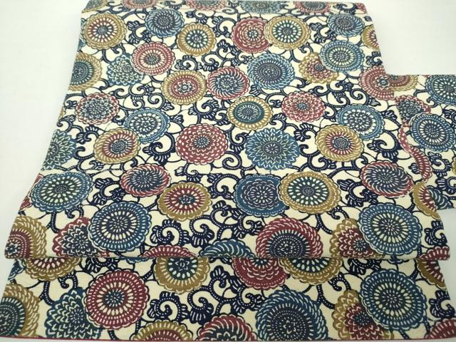 平和屋着物●全通柄九寸名古屋帯　型染　菊唐草　正絹　逸品　DAAY1656ps
