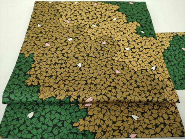 平和屋着物●全通柄九寸名古屋帯　桜尽くし　黒地　正絹　逸品　未使用　DAAY1658ps