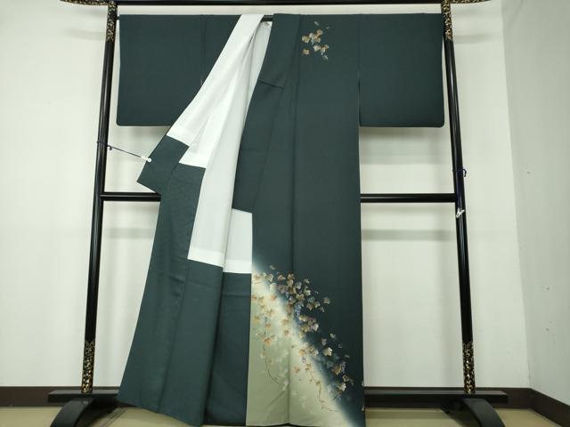 平和屋着物○訪問着 手描き 葡萄蔦の葉文 暈し染め 金彩