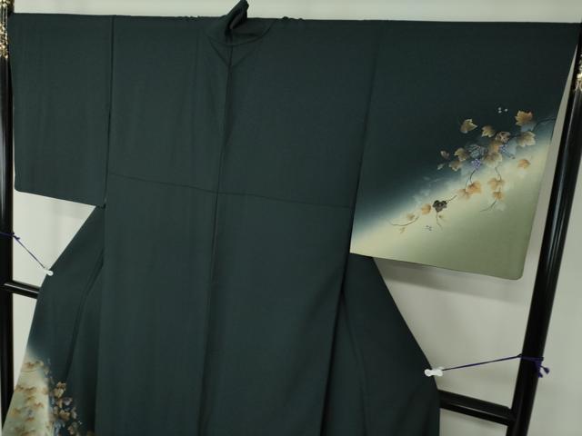 平和屋着物○訪問着 手描き 葡萄蔦の葉文 暈し染め 金彩