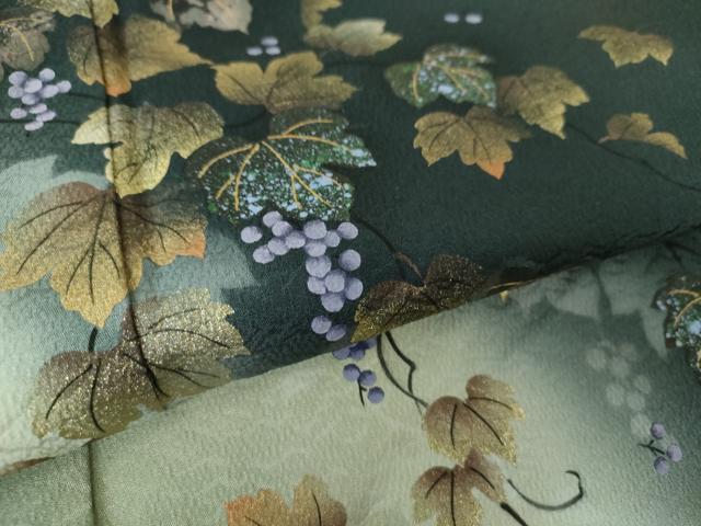 平和屋着物○訪問着 手描き 葡萄蔦の葉文 暈し染め 金彩