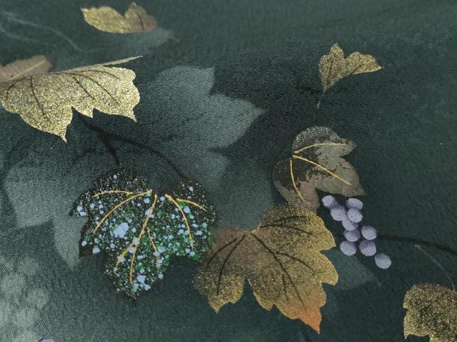 平和屋着物○訪問着 手描き 葡萄蔦の葉文 暈し染め 金彩