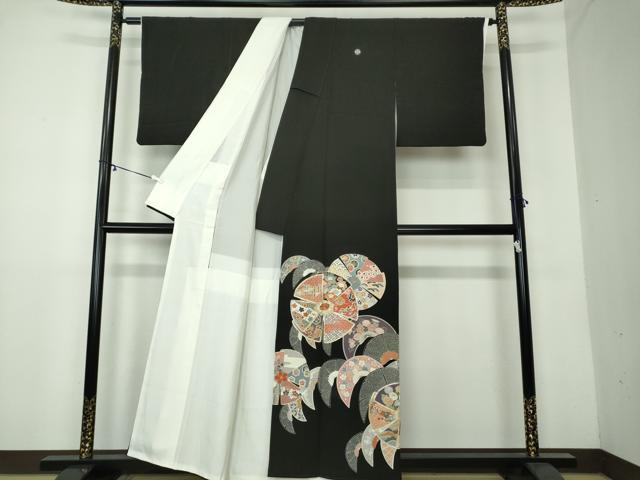 平和屋着物○豪華黒留袖 駒刺繍 吉祥花丸文 金銀彩 正絹 逸品