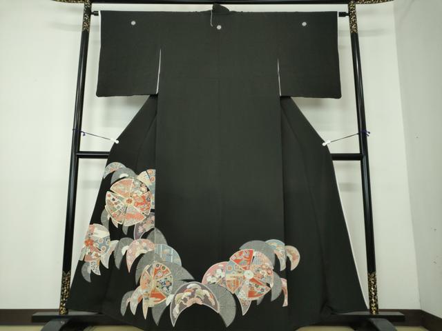 平和屋着物●豪華黒留袖　駒刺繍　吉祥花丸文　金銀彩　正絹　逸品　DAAY1692ps