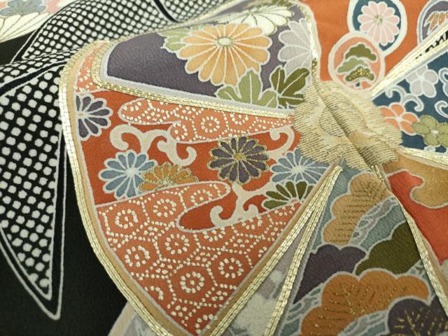 平和屋着物●豪華黒留袖　駒刺繍　吉祥花丸文　金銀彩　正絹　逸品　DAAY1692ps 平和屋着物○豪華黒留袖 駒刺繍 吉祥花丸文 金銀彩 正絹 逸品