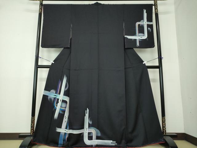 平和屋着物●訪問着　抽象文様　黒地　暈し染め　金彩　正絹　逸品　未使用　DAAY1704ps