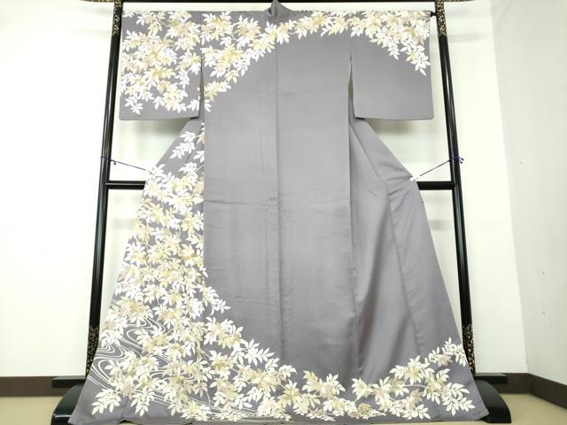 平和屋着物●訪問着　駒刺繍　流水枝葉文　金彩　ロング丈　正絹　逸品　DAAY1725ps