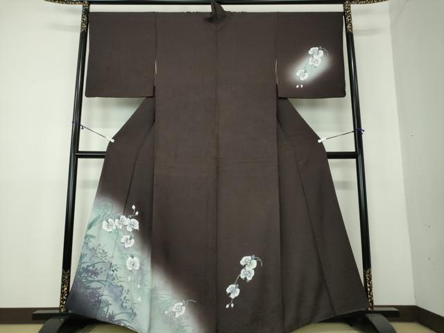 平和屋着物●訪問着　手描き　胡蝶蘭　シルエット　正絹　逸品　DAAY1737ps