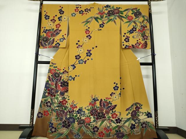 平和屋着物●訪問着　紅型　舞蝶吉祥花文　暈し染め　やまと誂製　正絹　逸品　DAAY1767ps