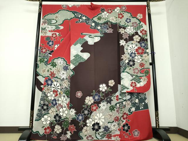 平和屋着物●豪華振袖　型染　源氏車花文　枝垂れ桜　正絹　逸品　DAAY1769ps