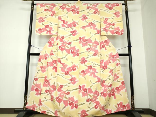 平和屋着物●上質な小紋　お召縮緬　枝花文　暈し染め　正絹　逸品　DAAY1781ps