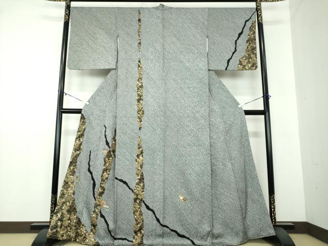 平和屋着物●訪問着　絞り　刺繍　草花文　黒地　金彩　正絹　逸品　DAAY1788ps