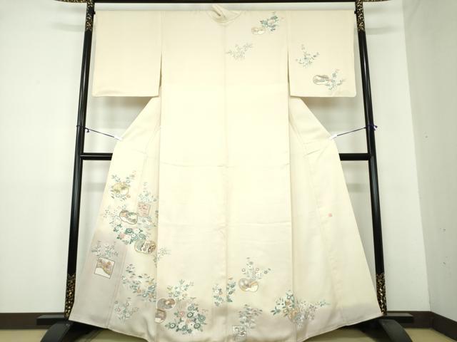 平和屋着物●訪問着　作家物　刺繍　御所車風景花文　暈し染め　金糸　正絹　逸品　DAAY1796ps