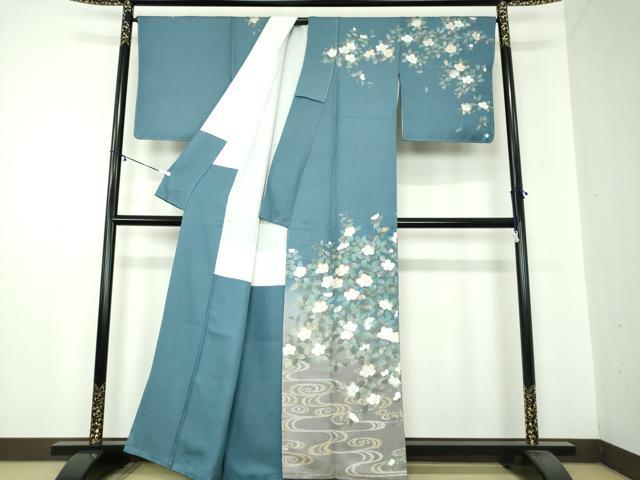 平和屋着物○訪問着 駒刺繍 流水花文 金銀彩 ラメ糸 正絹