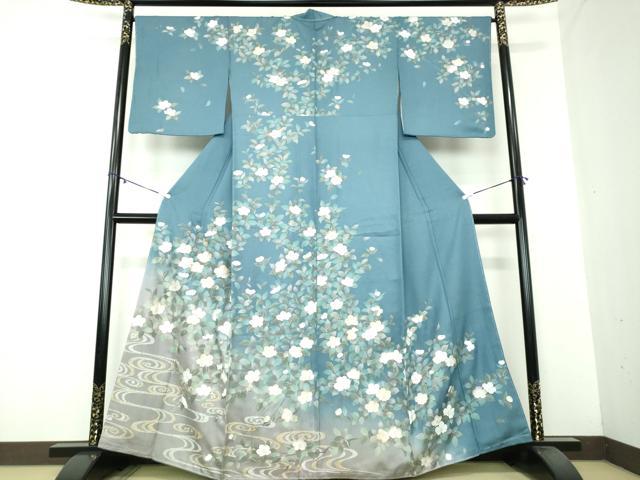 平和屋着物●訪問着　駒刺繍　流水花文　金銀彩　ラメ糸　正絹　逸品　未使用　DAAY1805ps