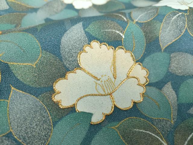 平和屋着物○訪問着 駒刺繍 流水花文 金銀彩 ラメ糸 正絹