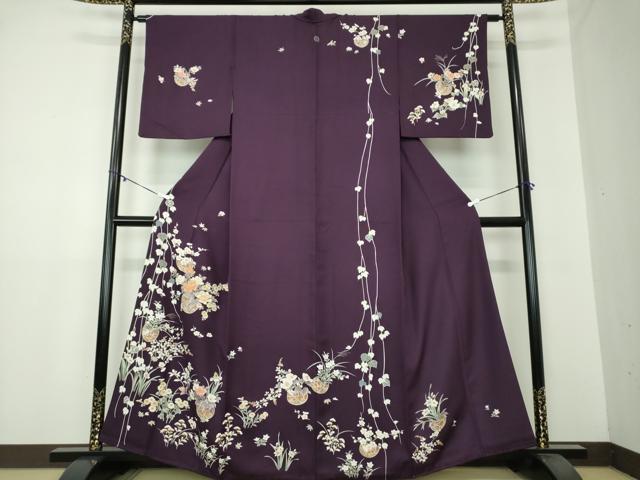 平和屋着物●訪問着　駒刺繍　花籠文　金彩　正絹　逸品　DAAY1807ps