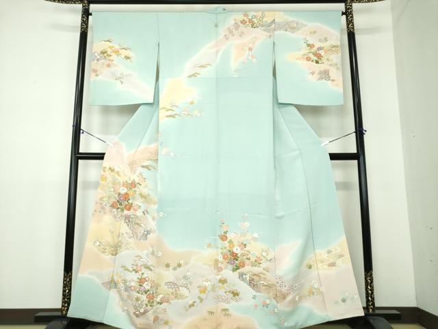 平和屋着物●創業460年・千總　訪問着　駒刺繍　御所車風景花文　暈し染め　金彩　正絹　逸品　DAAY1813ps