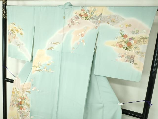 平和屋着物○創業460年・千總 訪問着 駒刺繍 御所車風景花