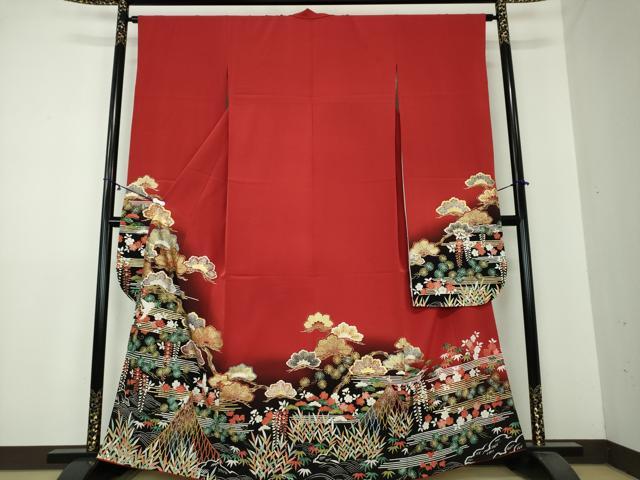 平和屋着物●豪華振袖　幾久重紬　網干飛鶴風景花文　暈し染め　金彩　正絹　逸品　DAAY1828ps