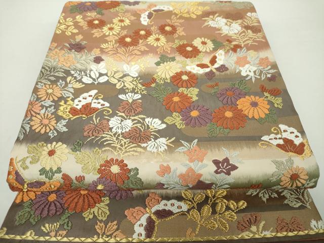 平和屋着物●六通柄袋帯　唐織　舞蝶花文　金糸　正絹　逸品　DAAY1844ps