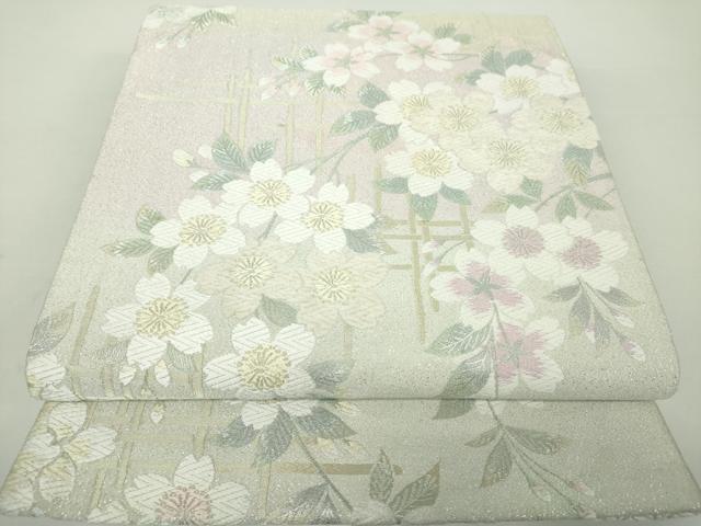 平和屋着物●六通柄袋帯　唐織　モール　枝垂れ桜　金銀糸　正絹　逸品　DAAY1847ps