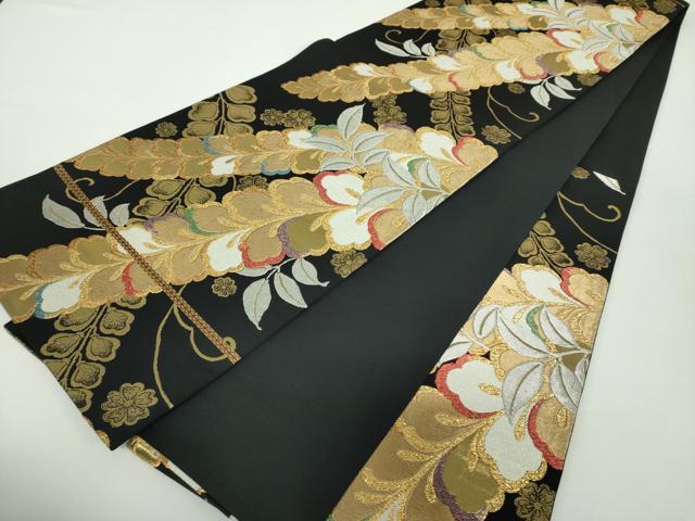 平和屋着物○六通柄袋帯 藤花房 黒地 金銀糸 正絹 逸品 DAAY1866ps