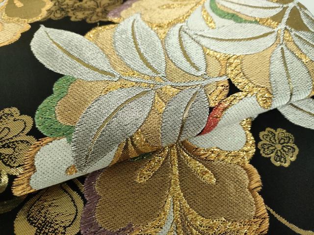 平和屋着物○六通柄袋帯 藤花房 黒地 金銀糸 正絹 逸品 DAAY1866ps